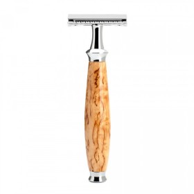 Aparat de ras clasic Safety Razor Muehle cu maner lemn mesteacan Karelian si piaptan inchis R55SR