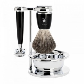 Set de barbierit aparat ras clasic cu pamatuf par bursuc si maner rasina S81M226SSR